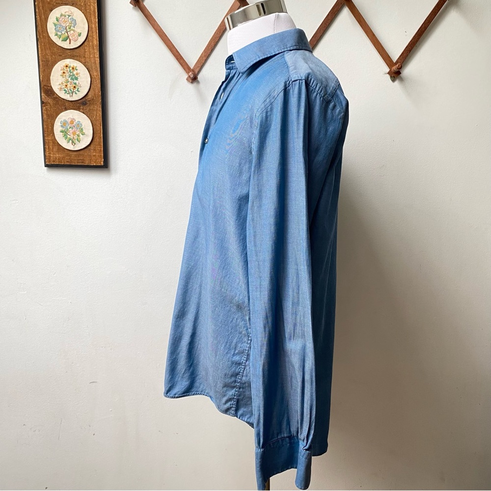 Hugo Boss Blue Sheen Button Down Shirt - Picture 5 of 12